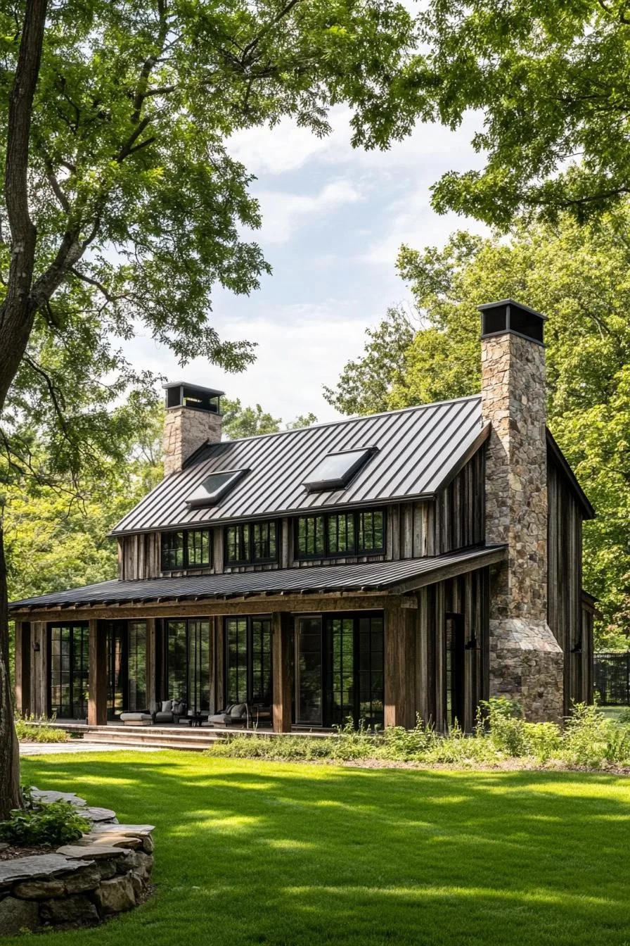 Countryside Barndominium With Chimney Detail