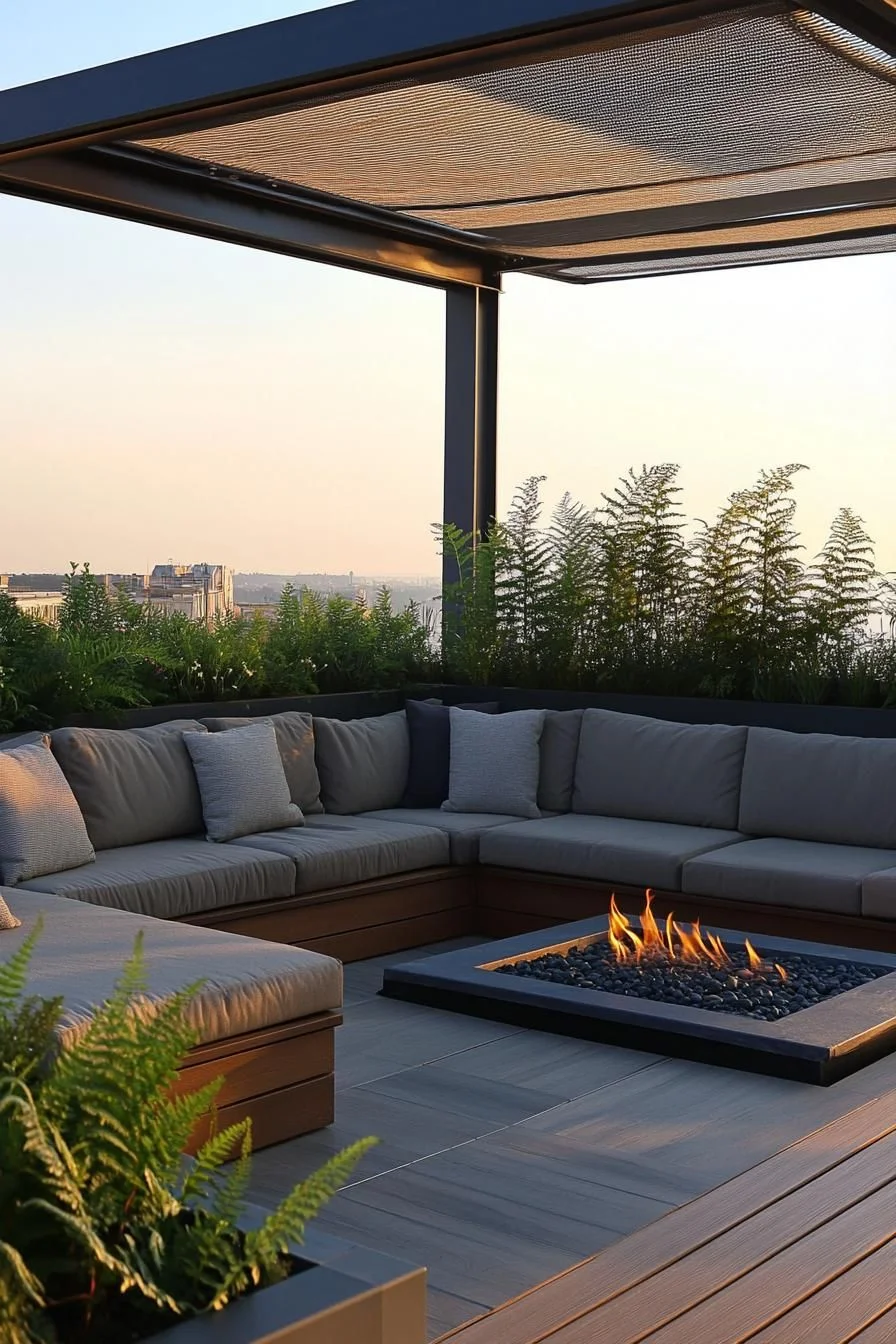 Rooftop Oasis With Fiery Sunset Tones