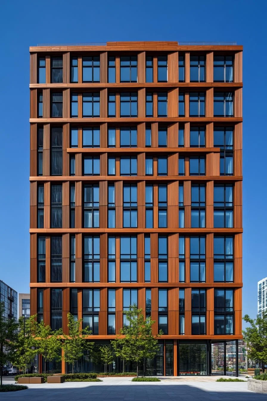 Amber Wood Slat Facade Elegance