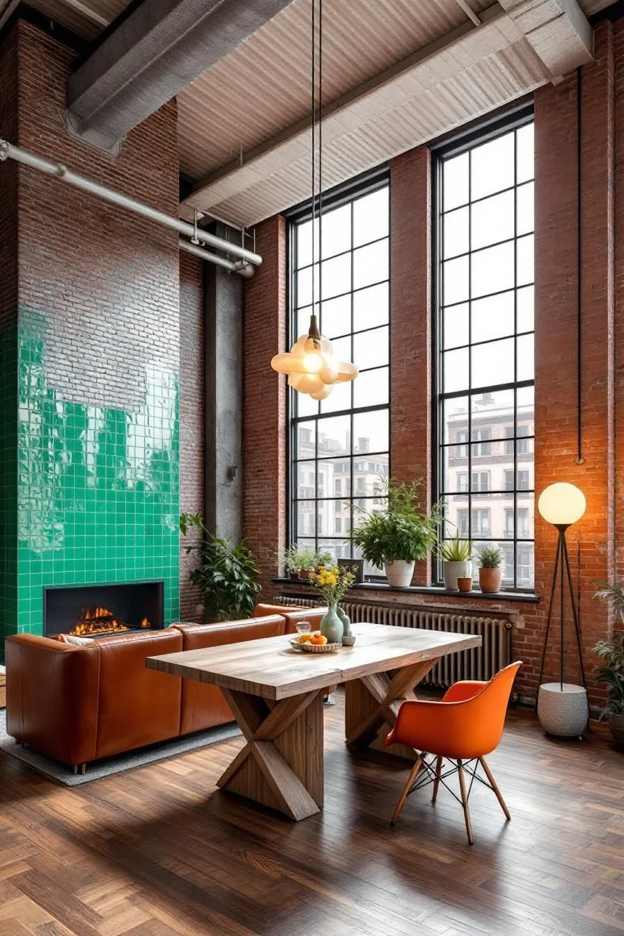 Brick Loft With Green Accents