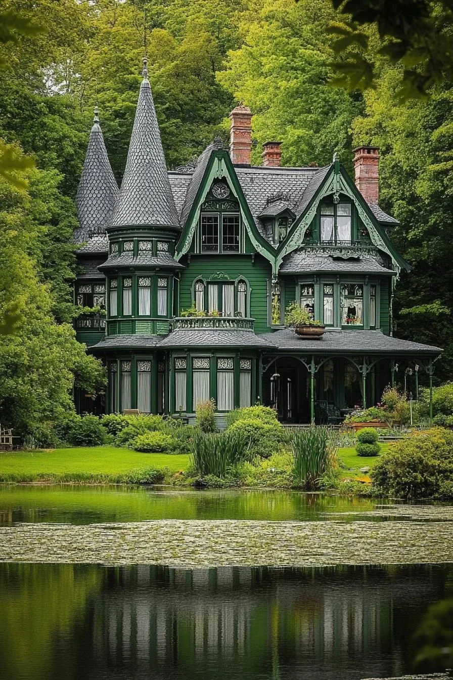 A Whimsical Emerald-Green Victorian Mansion