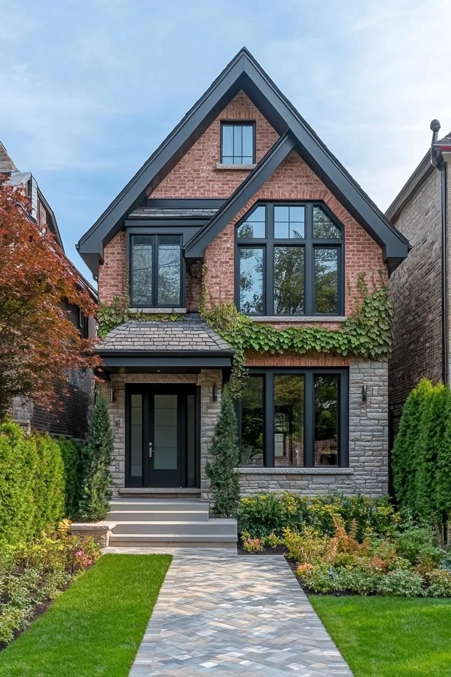 Gabled Stone Home with Ivy Details