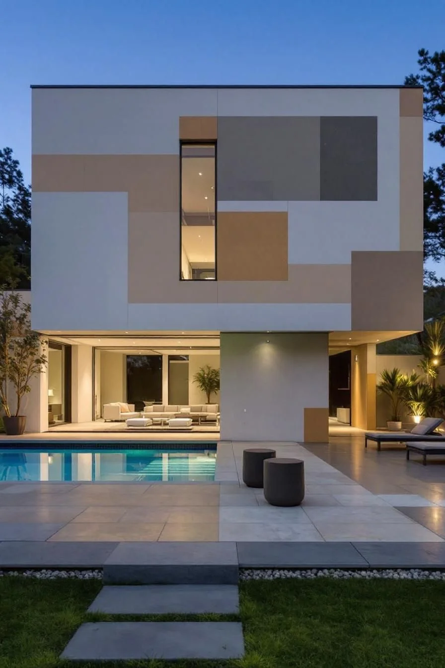 Poolside Perk at a Minimalist Puzzle House