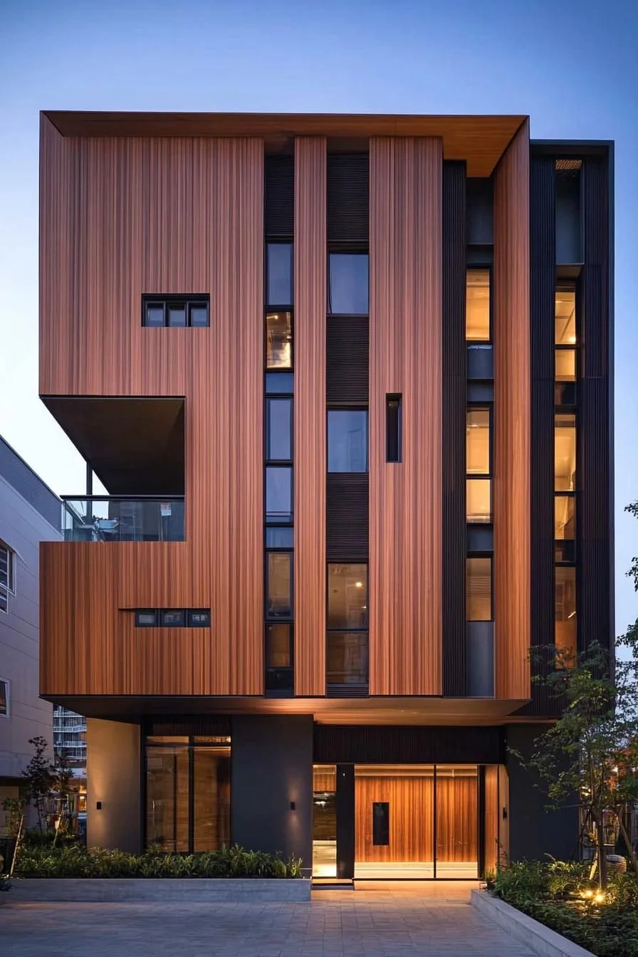 Warm Wood Panel Facade