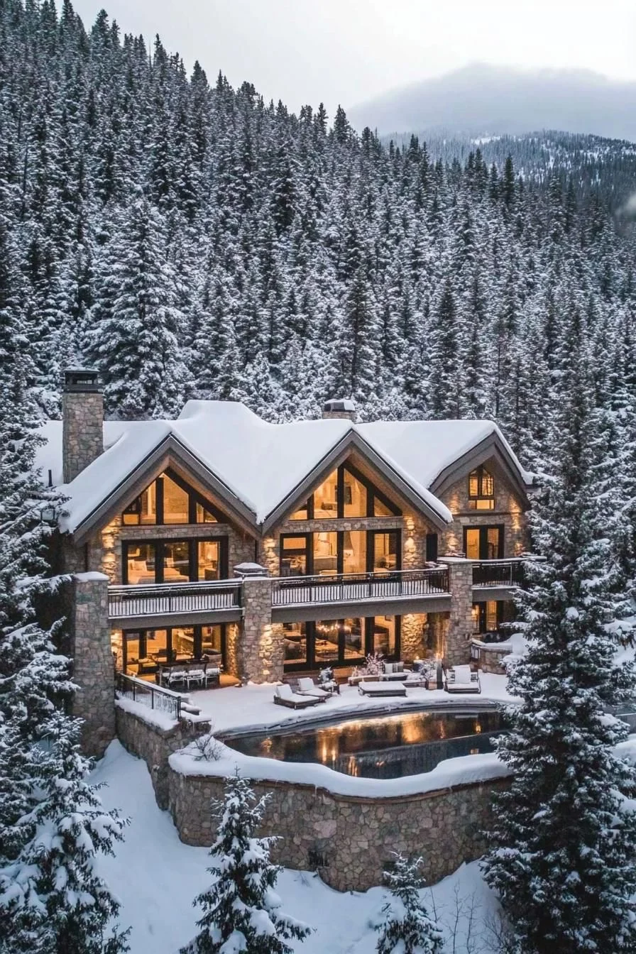 Hillside Cabin Tucked in Snow