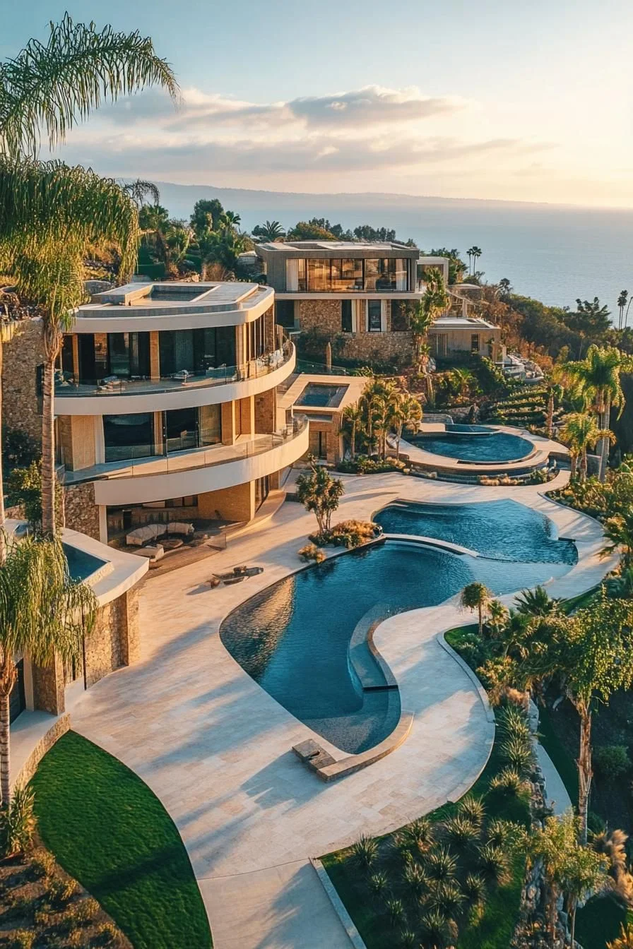 Coastal Views and Curved Pools in This Mansion