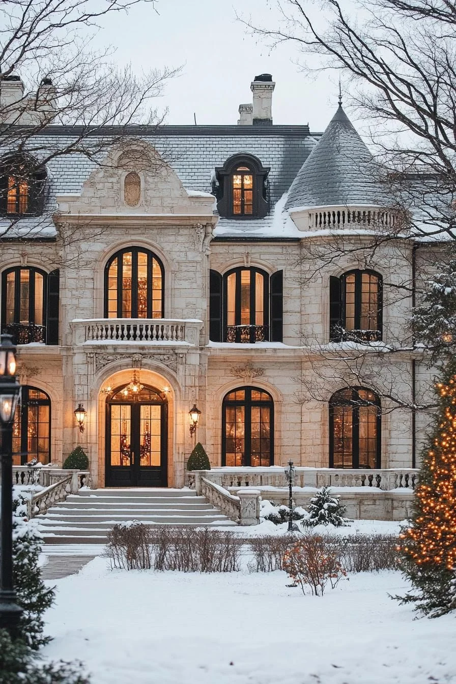 A Whimsical Winter Chateau Scene