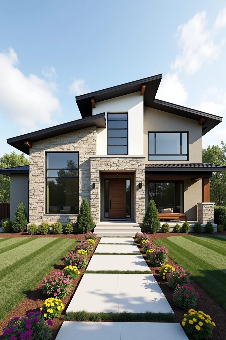 Contemporary House With a Stone-Stucco Mix