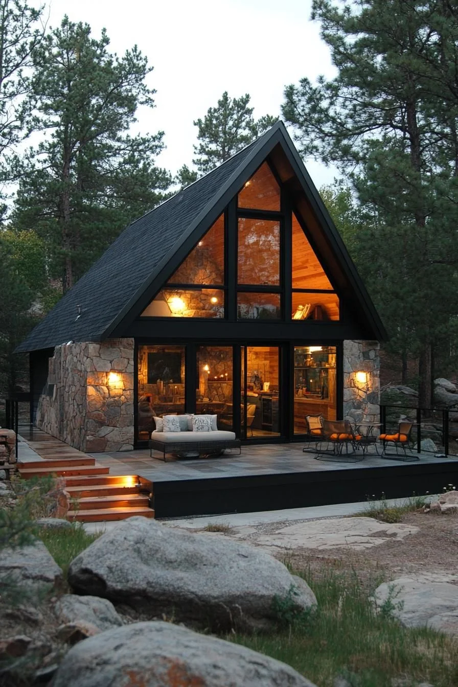A Timber A-Frame at Twilight
