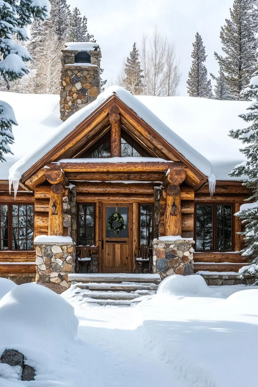 Snowy Log Cabin With a Warm Welcome