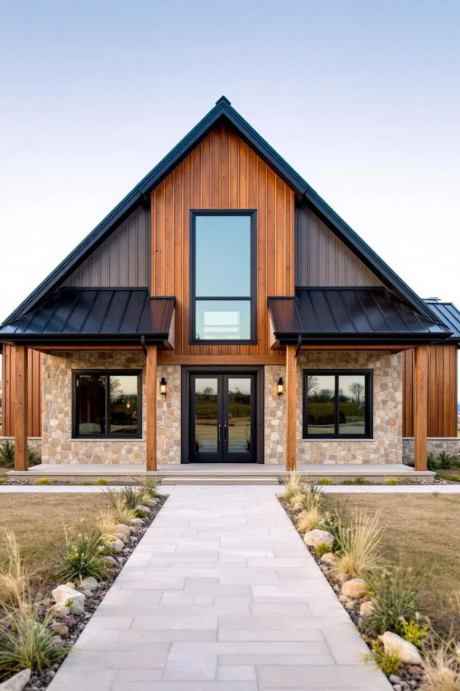 A Gabled Barndominium in Wood and Stone