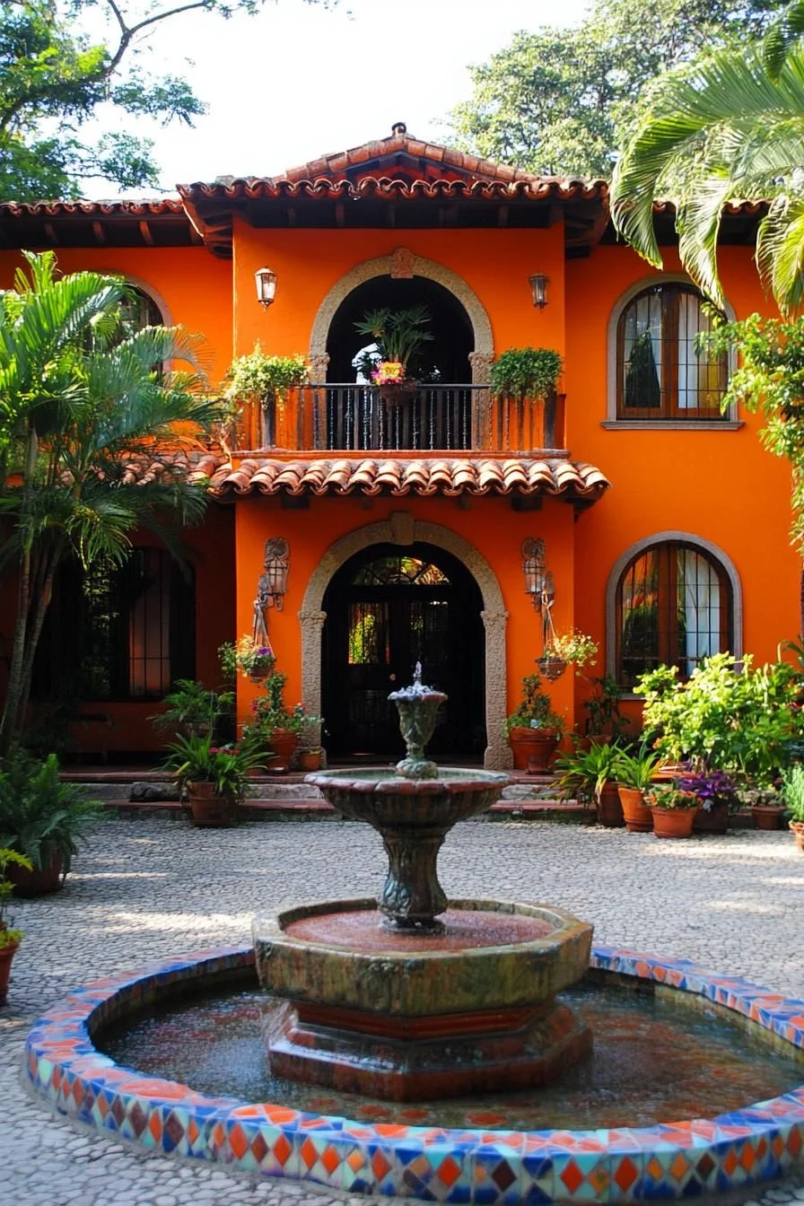 A Sunset Home With a Charming Fountain