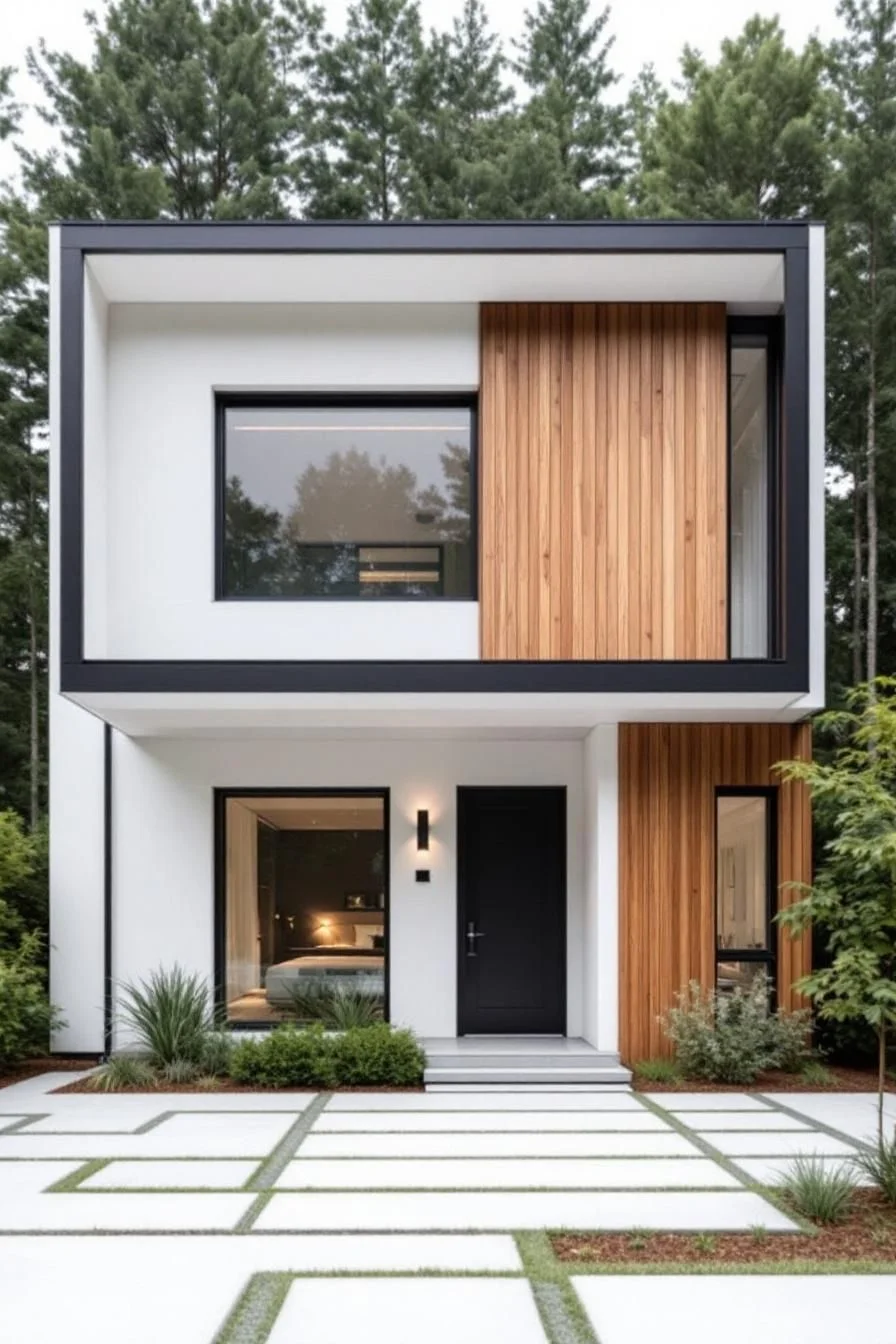 Black Trim Framing a Nature-Set White Home