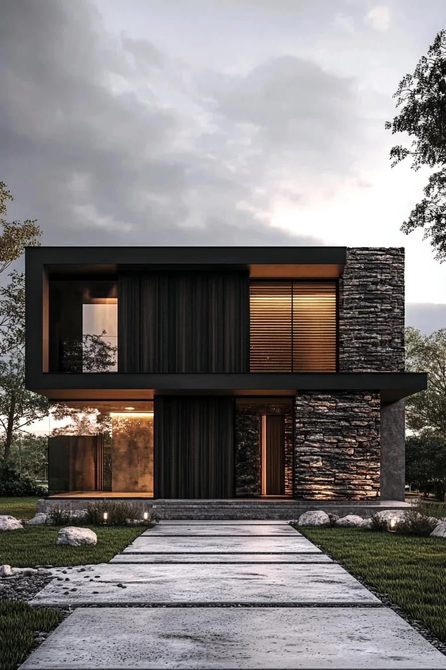 A Modern Home With a Stone Front