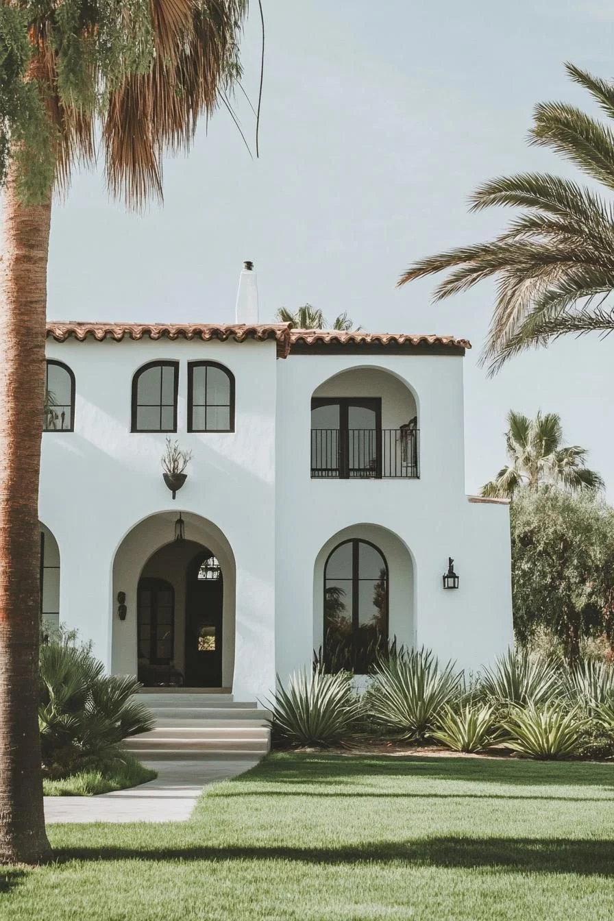 Elegant Hacienda Framed by Palm Trees