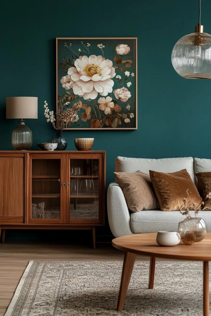 Floral Accent Retro Living Room