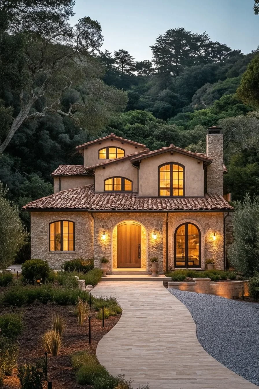 Cypress-Lined Cottage Facade