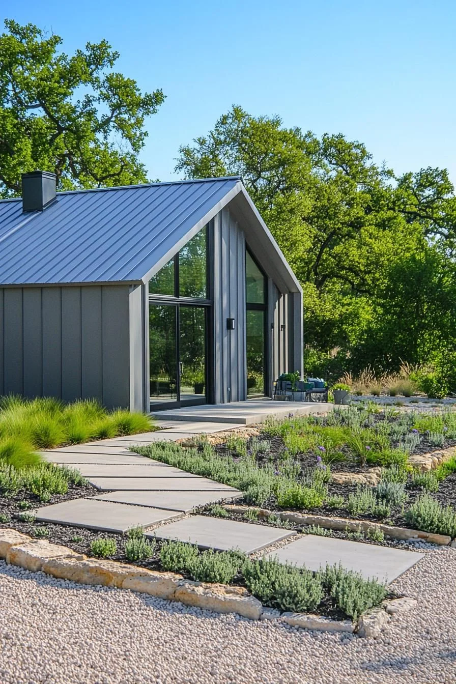 A Sleek Metal Home Set in Greenery
