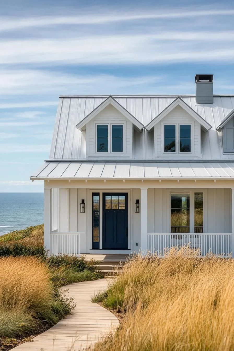A Coastal House with a Blue Doorstep