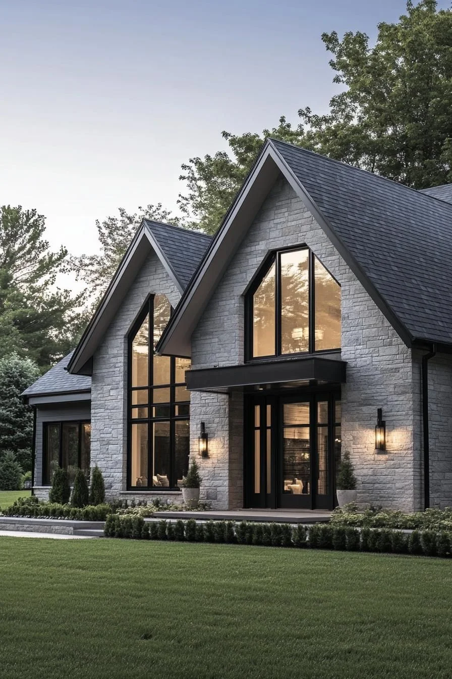 A Stone Suburban Home With Gable Glory