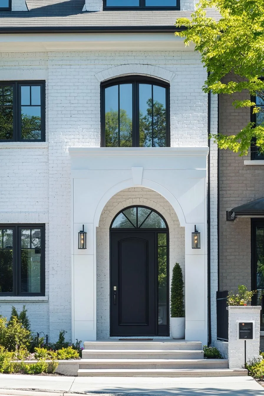 Grand Entrance on a White Brick House