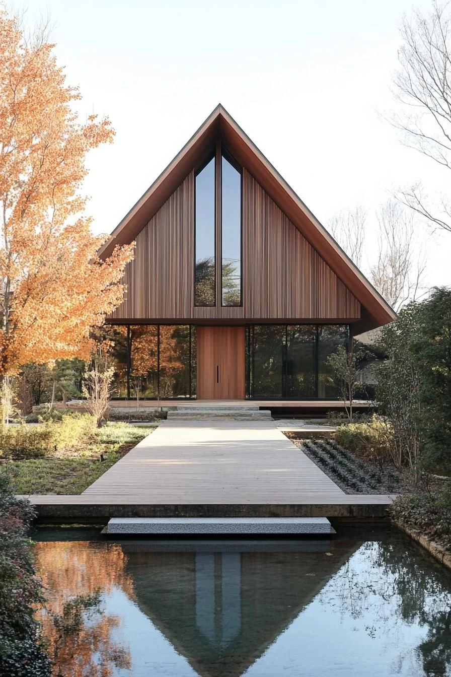 A Timber A-Frame with a Mirror View