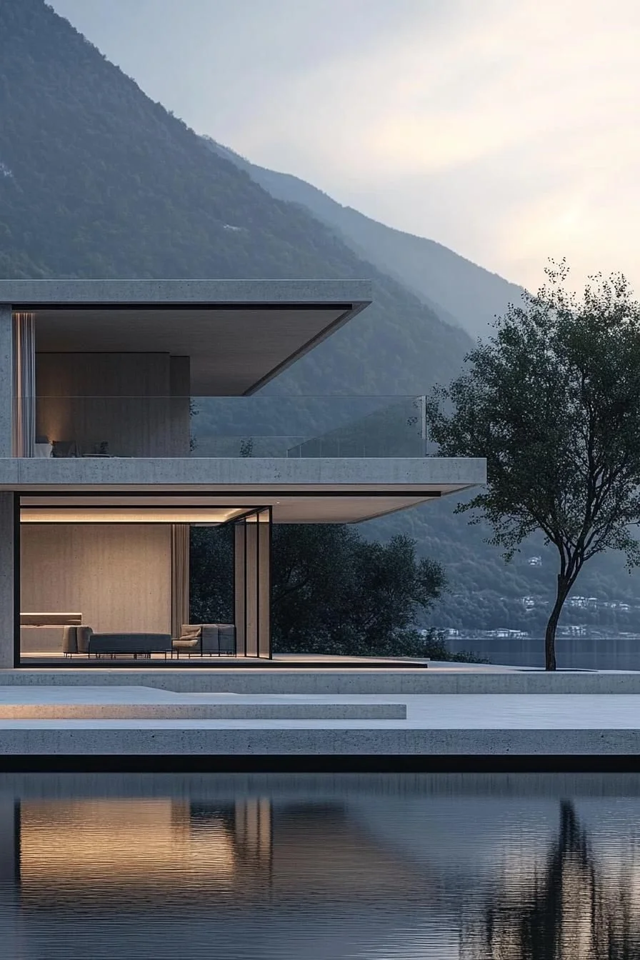 Concrete Retreat Set Against the Mountains