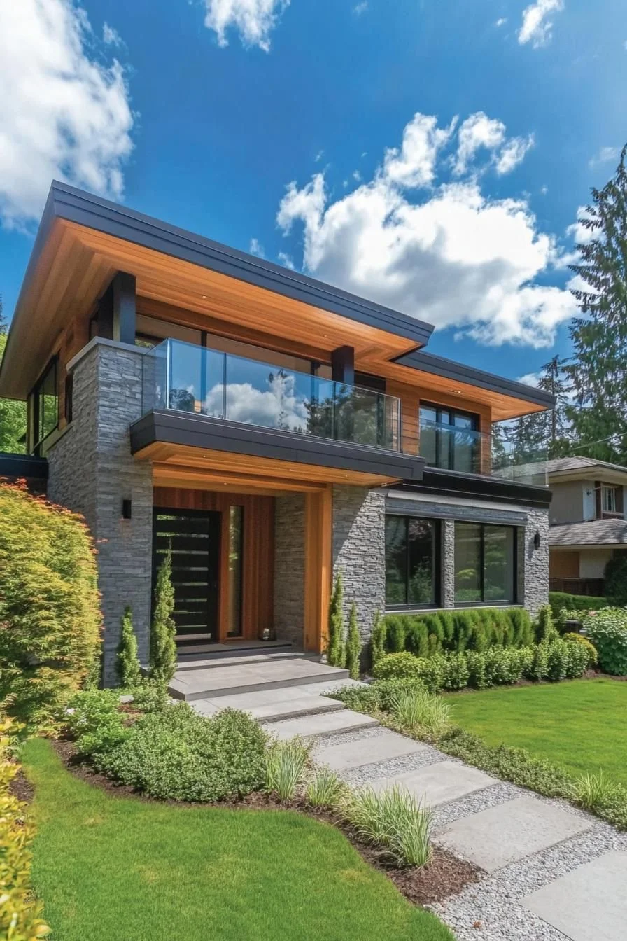Modern Villa Combining Stone and Wood