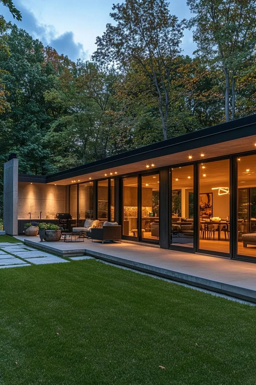 Modern Long House at Dusk