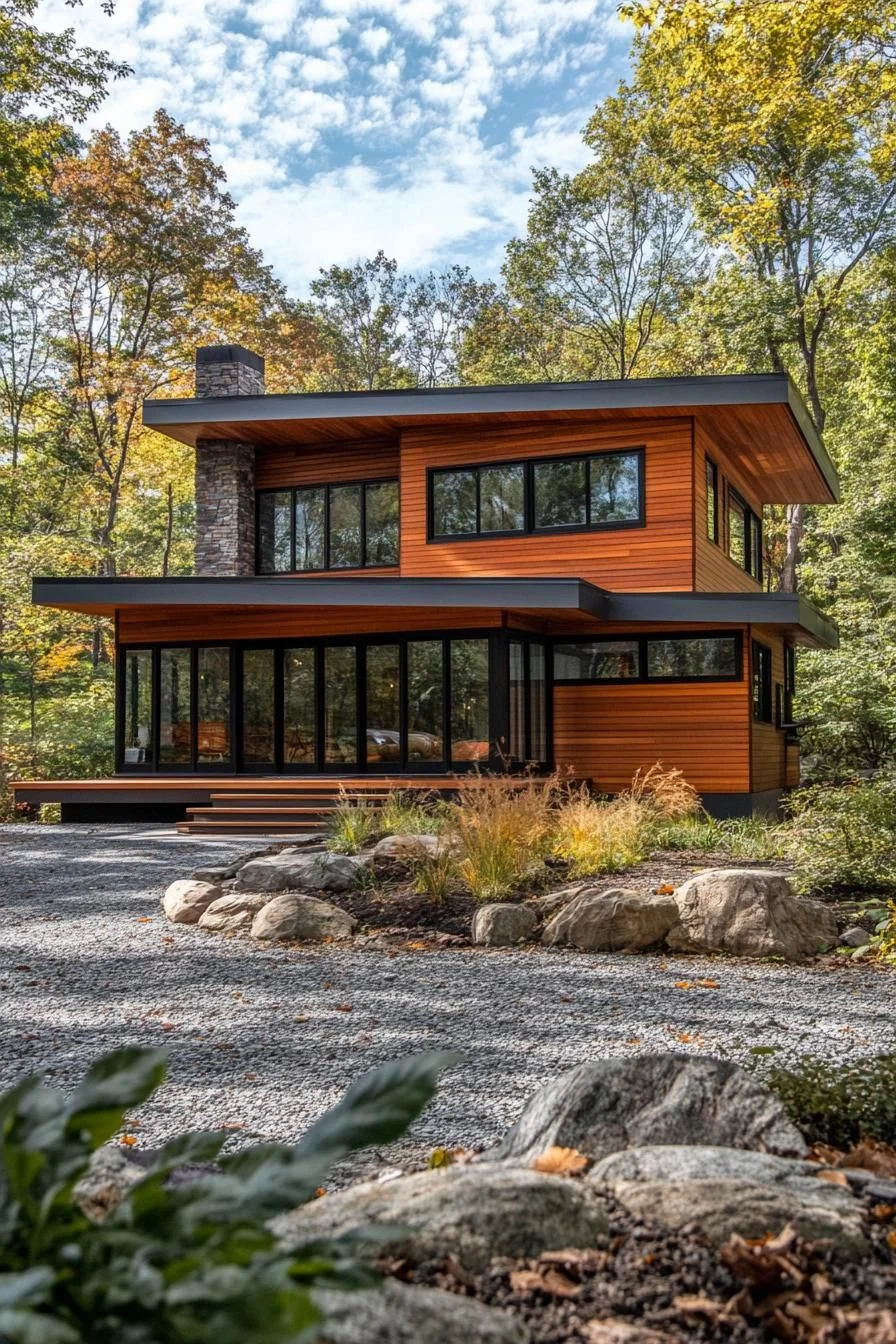 A Split Level Timber Home That Seems to Float