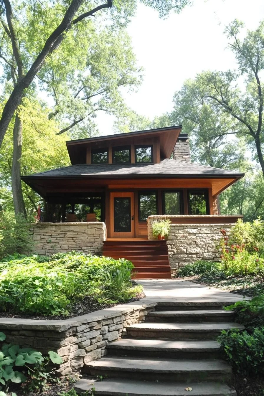 A Stone A-Frame Shaded by Tall Trees