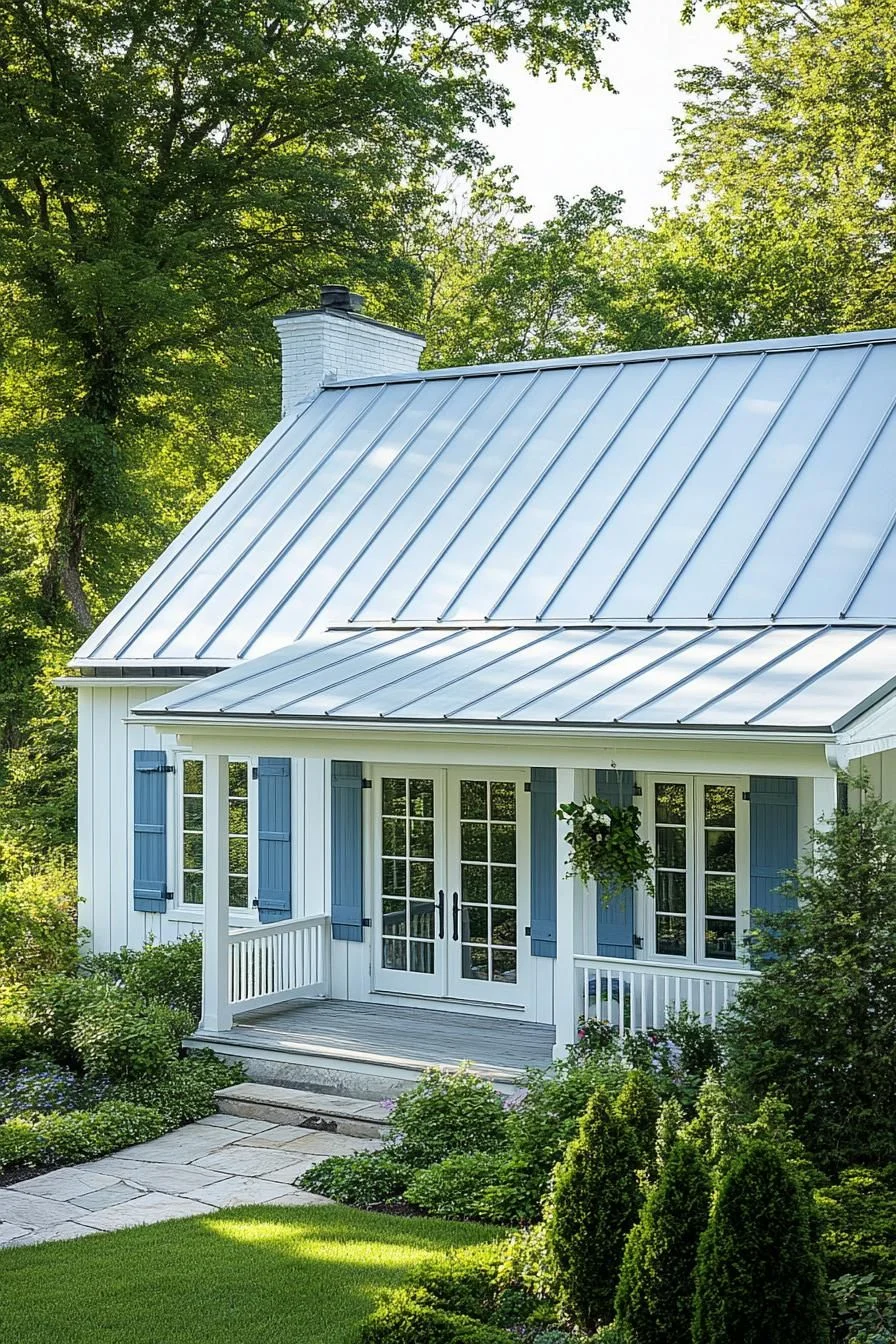 A Cottage With Cheerful Blue Shutters
