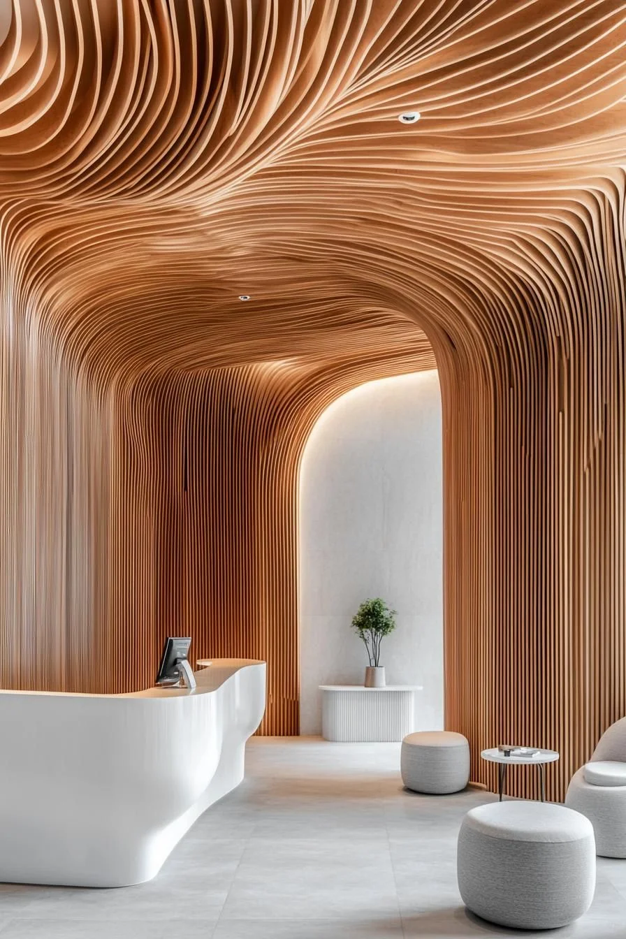 Warm Wooden Waves in Lobby Design