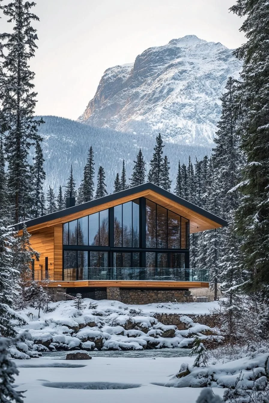 Modern Glass Chalet Wrapped in Winter