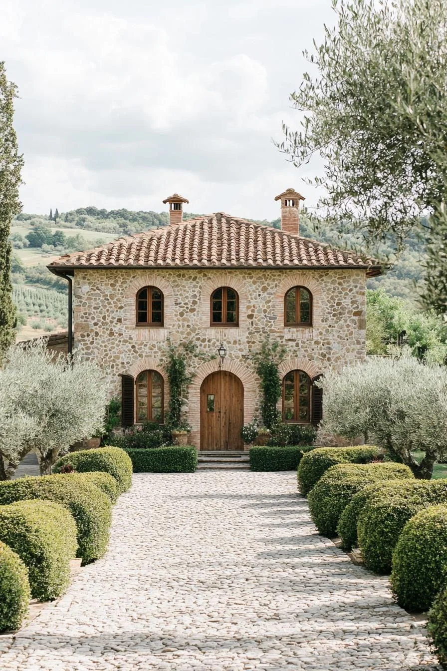 Cobblestone Path Leading to a Tuscan Facade