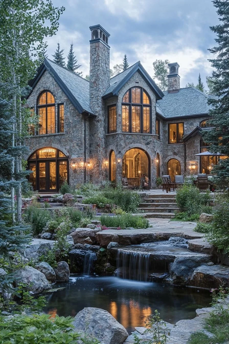 Pine-Surrounded Stone Chimney Home
