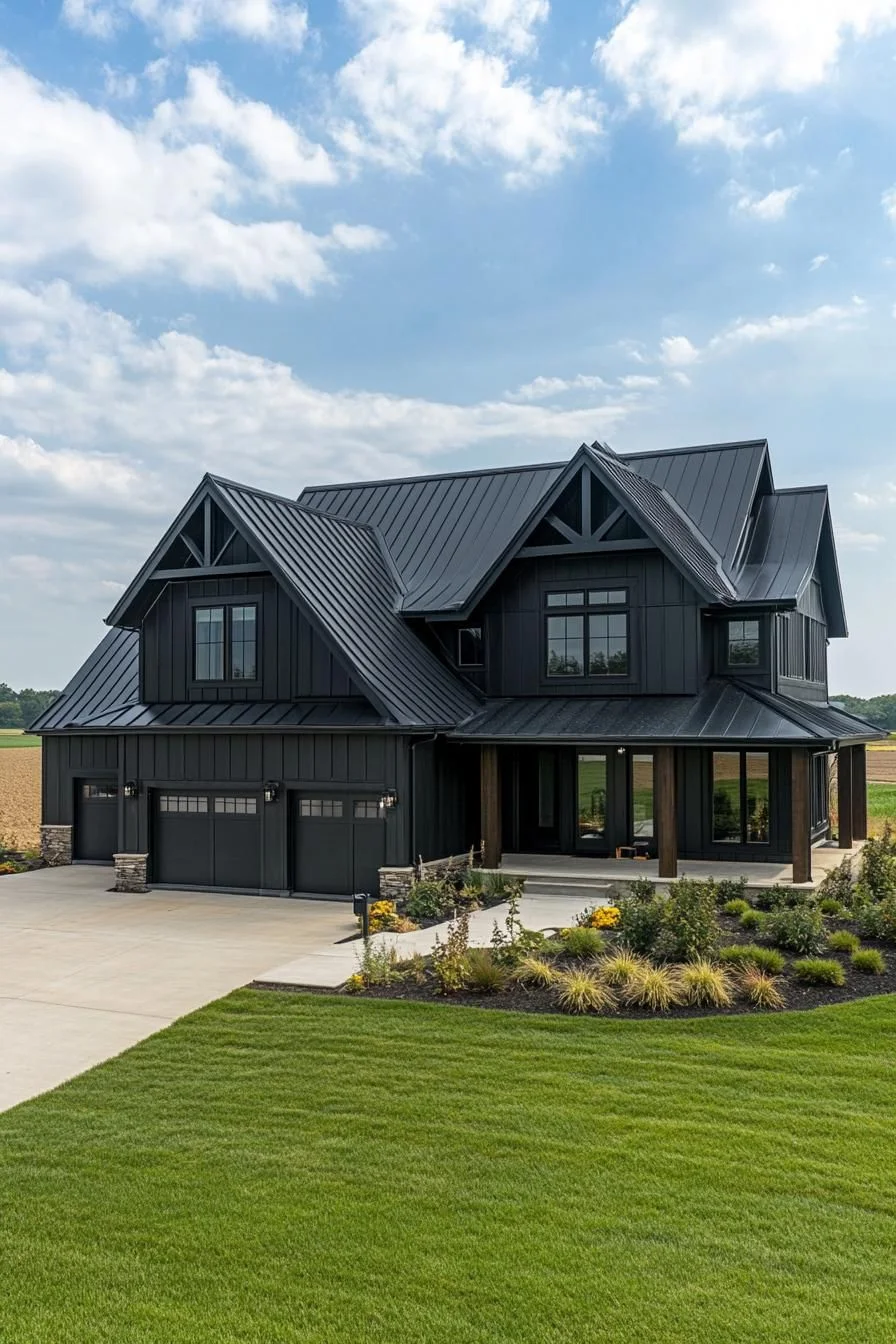 A Midnight-Black Mansion With a Porch