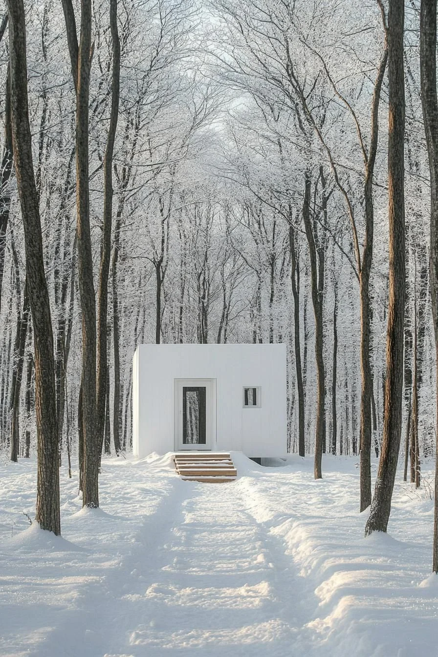 A Snow-Covered Cube Cabin