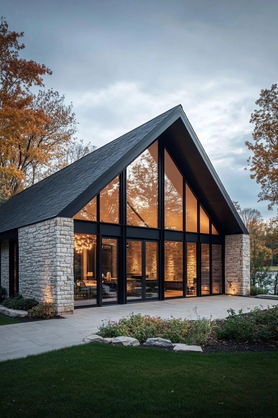 Triangular Stone Cottage with a Glass Facade