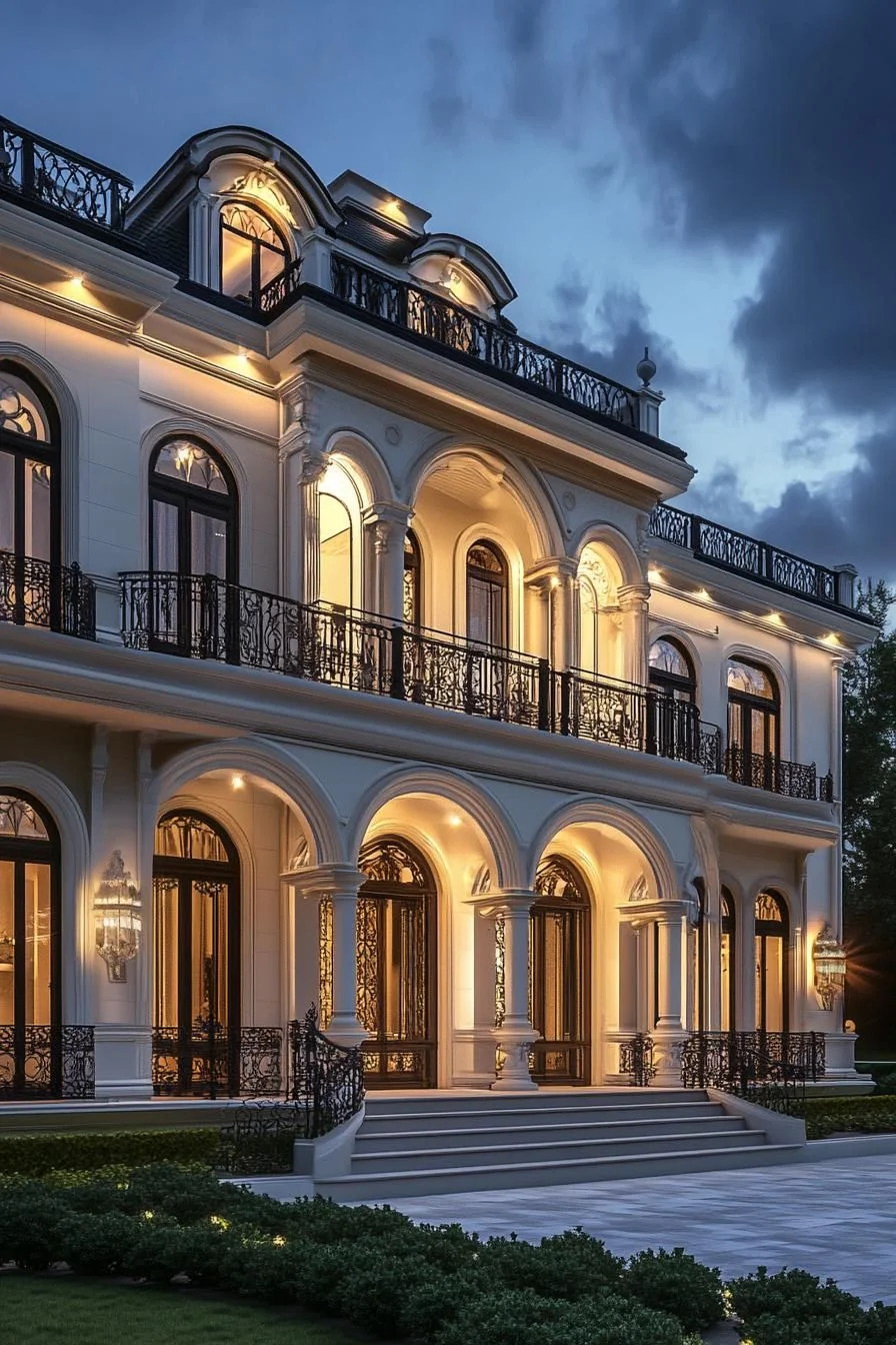 Grand Home Glowing at Dusk