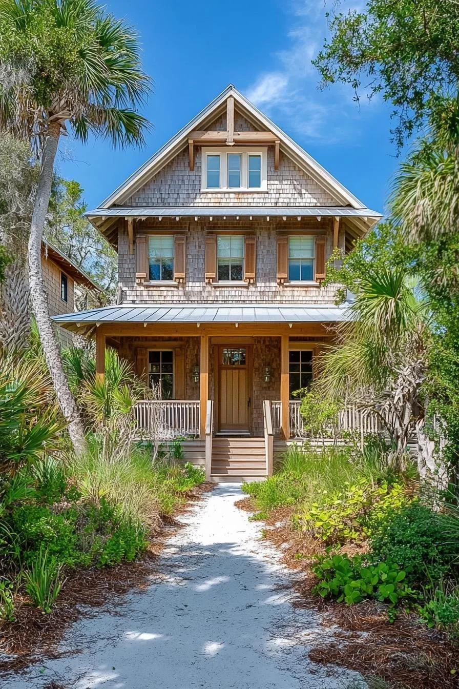 A Rustic Coastal House with a Sandy Path