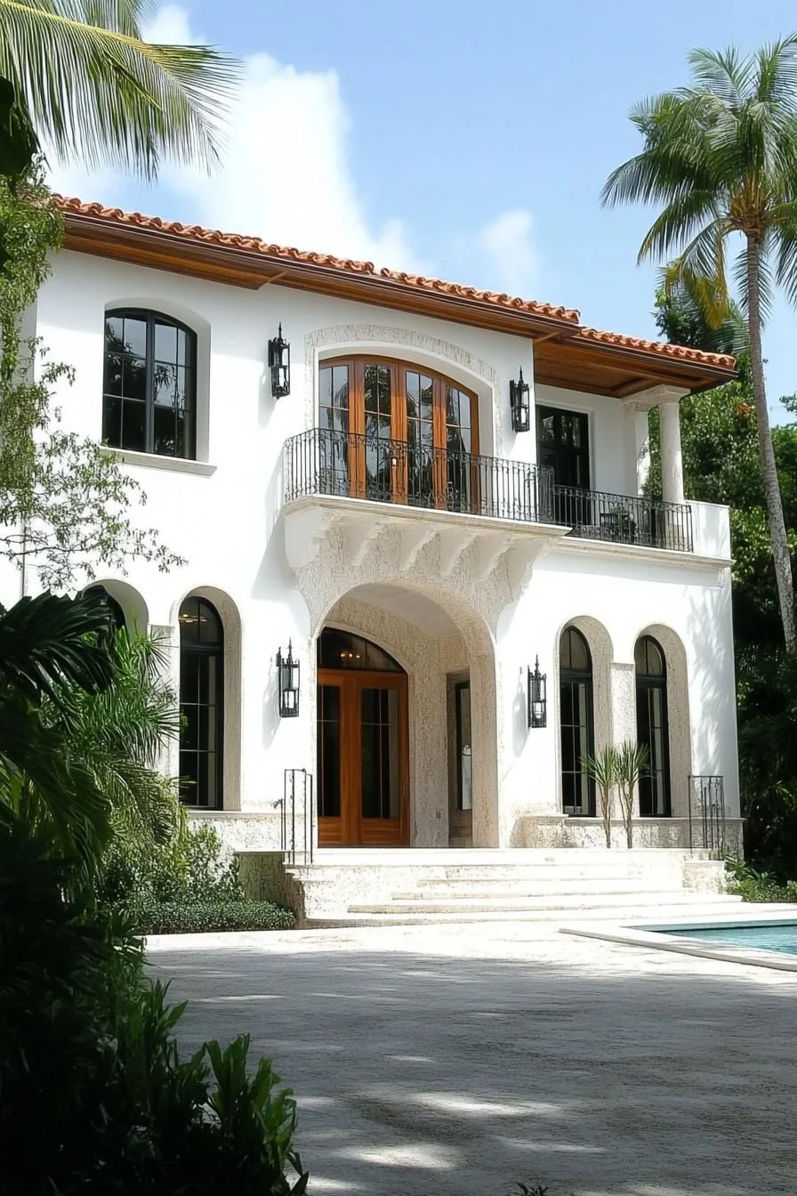 Colonial House Among Palm Trees