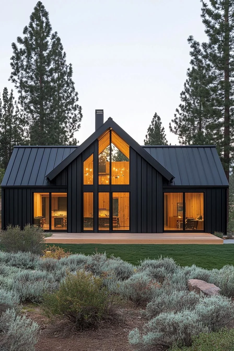 Dark A-Frame Cabin, Cozy Inside