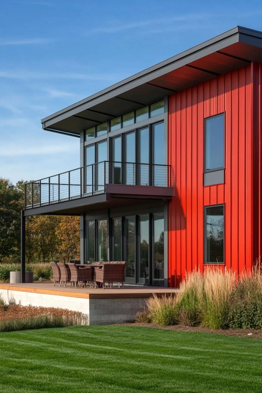 A Bold Red Metal Home With a View