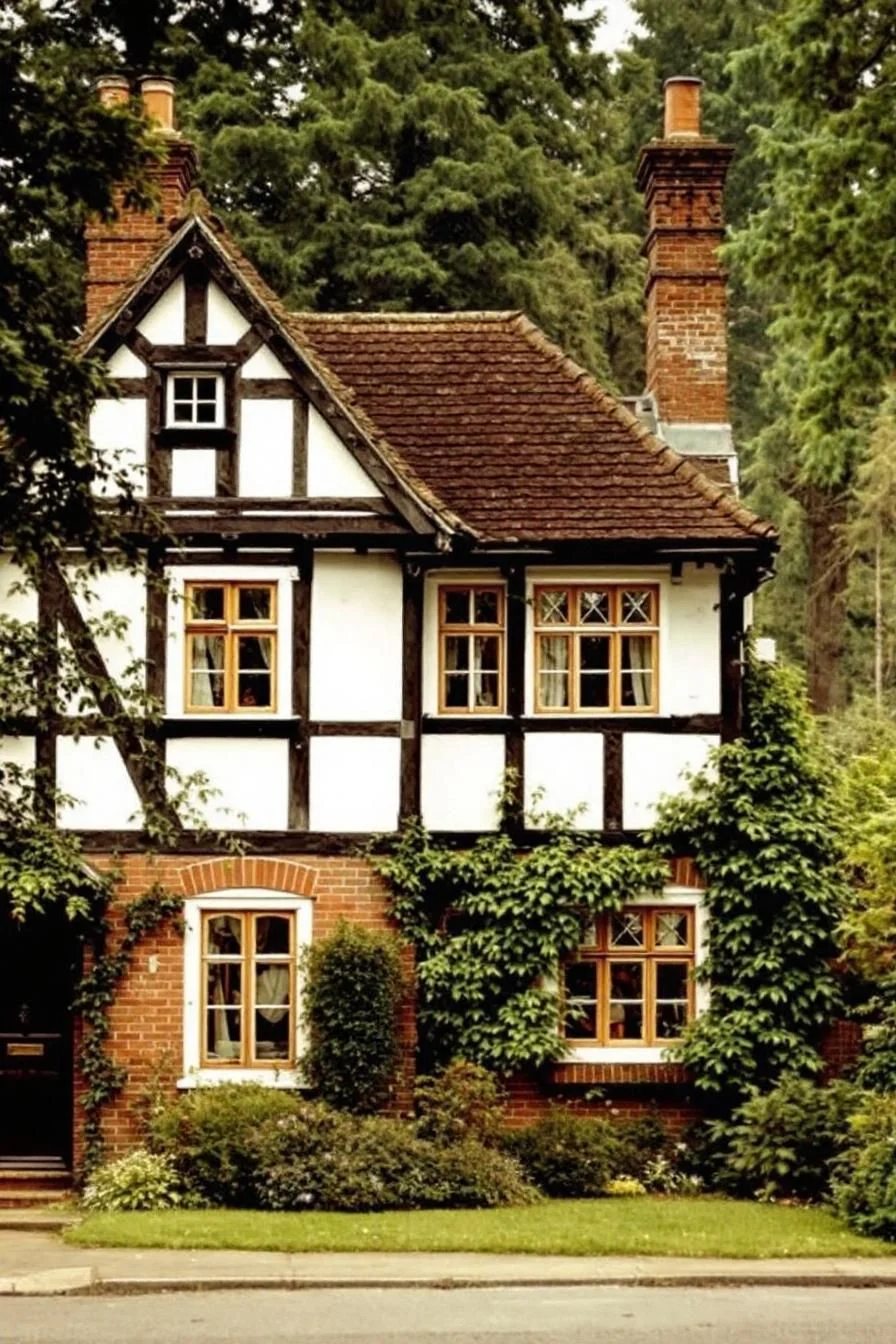 A Tudor Cottage with Ivy-Coated Detail