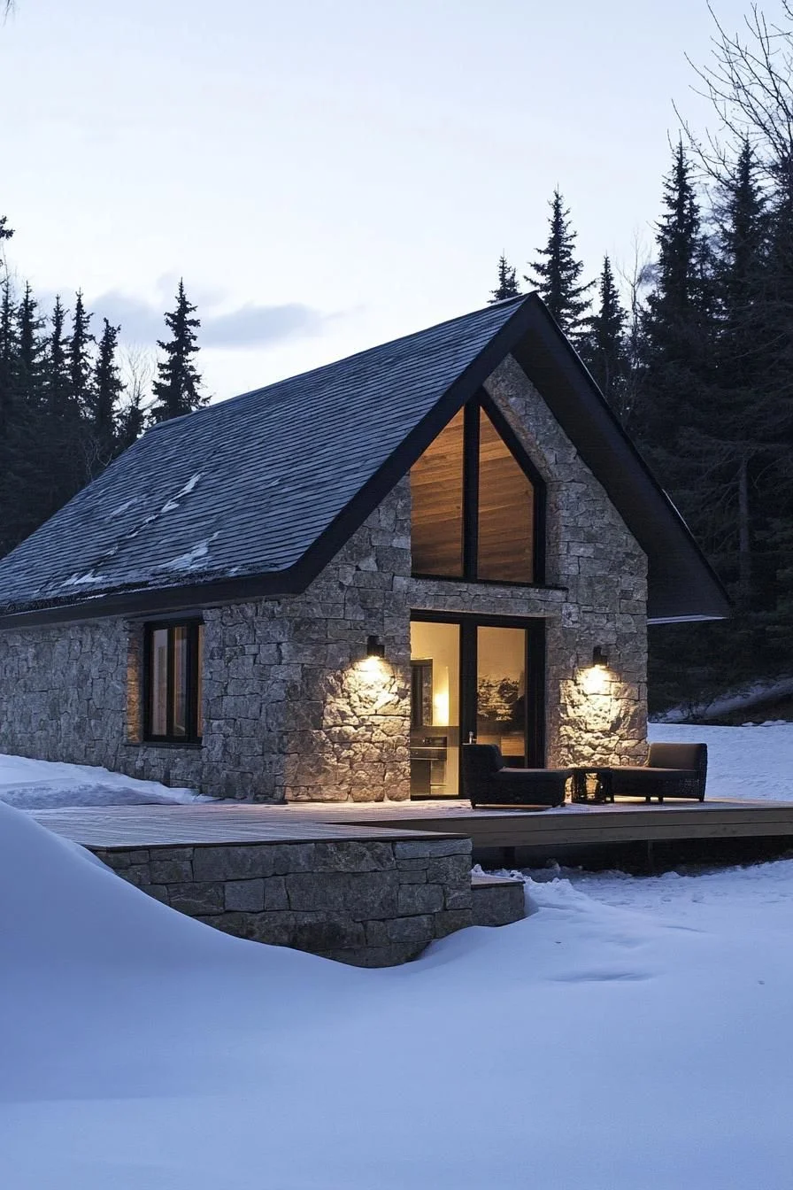 Stone Cabin Snuggery Under Snowy Stars
