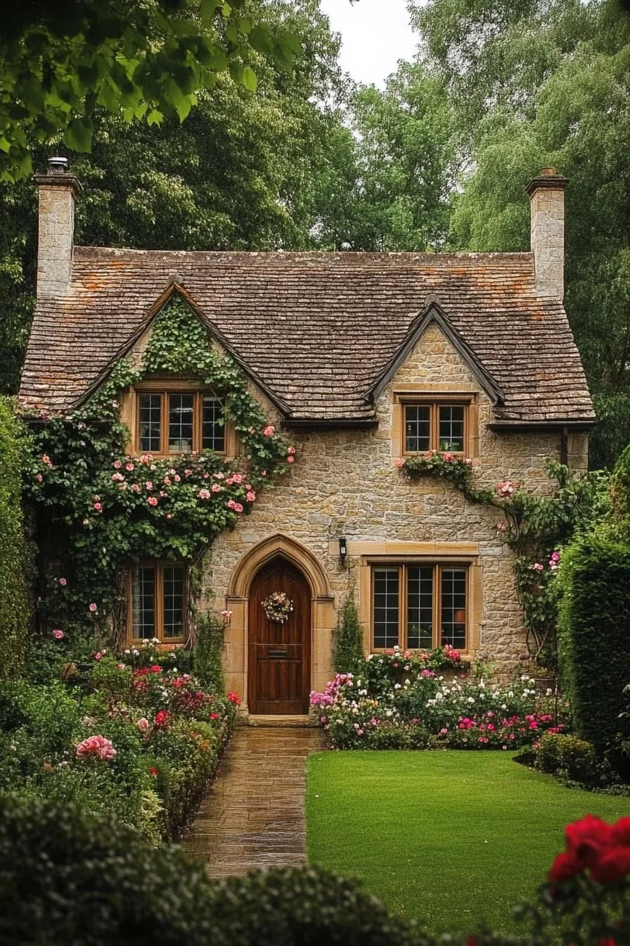 A Cottage Greeted by Blooming Flowers