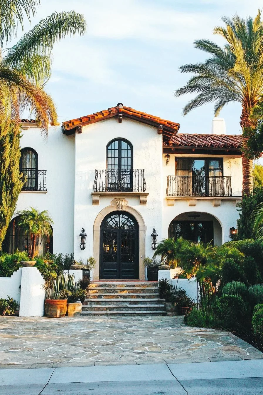 A Mediterranean Villa with Olive Trees and Arched Doors