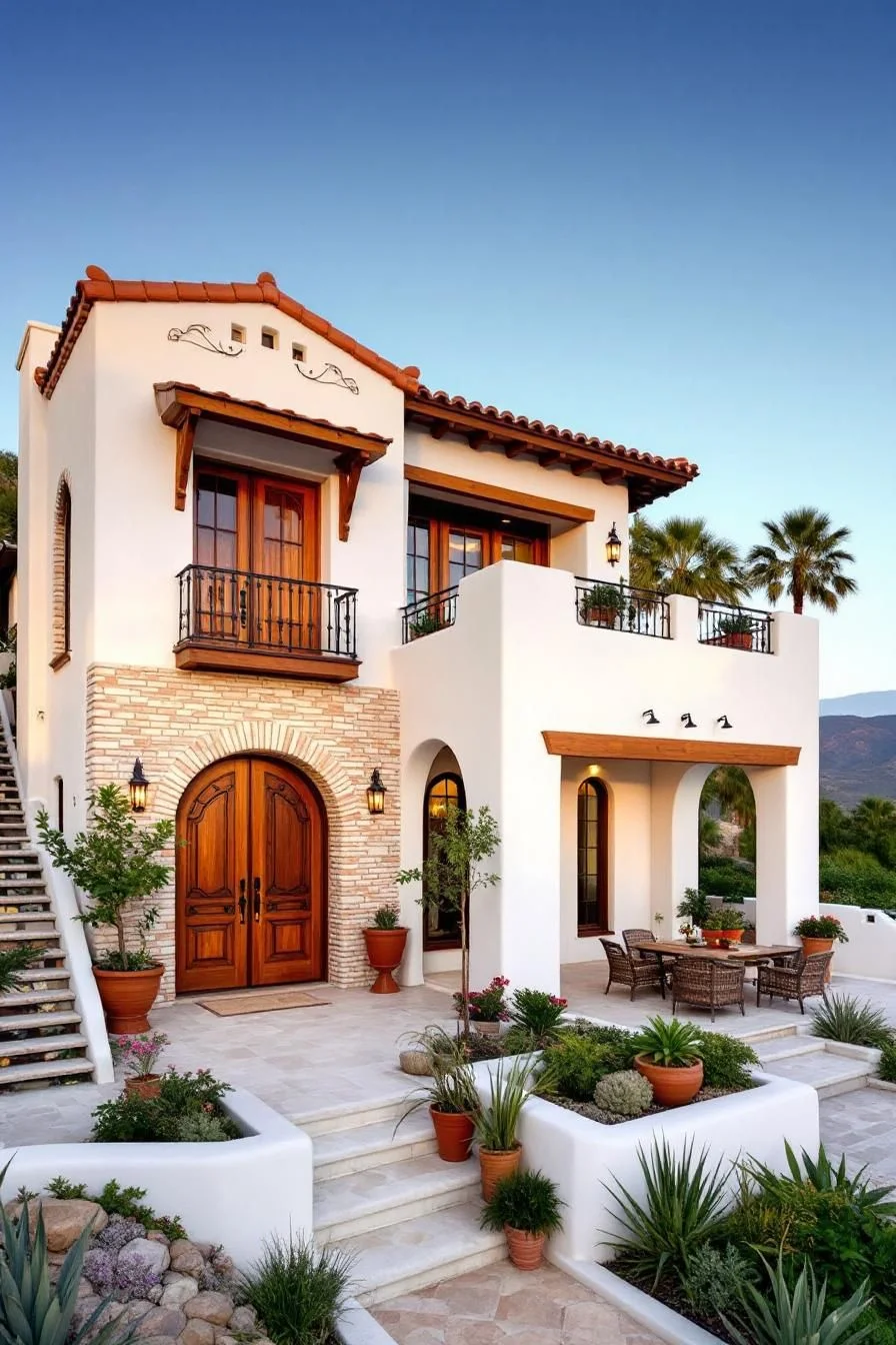 A Mediterranean Home With a Curved Staircase