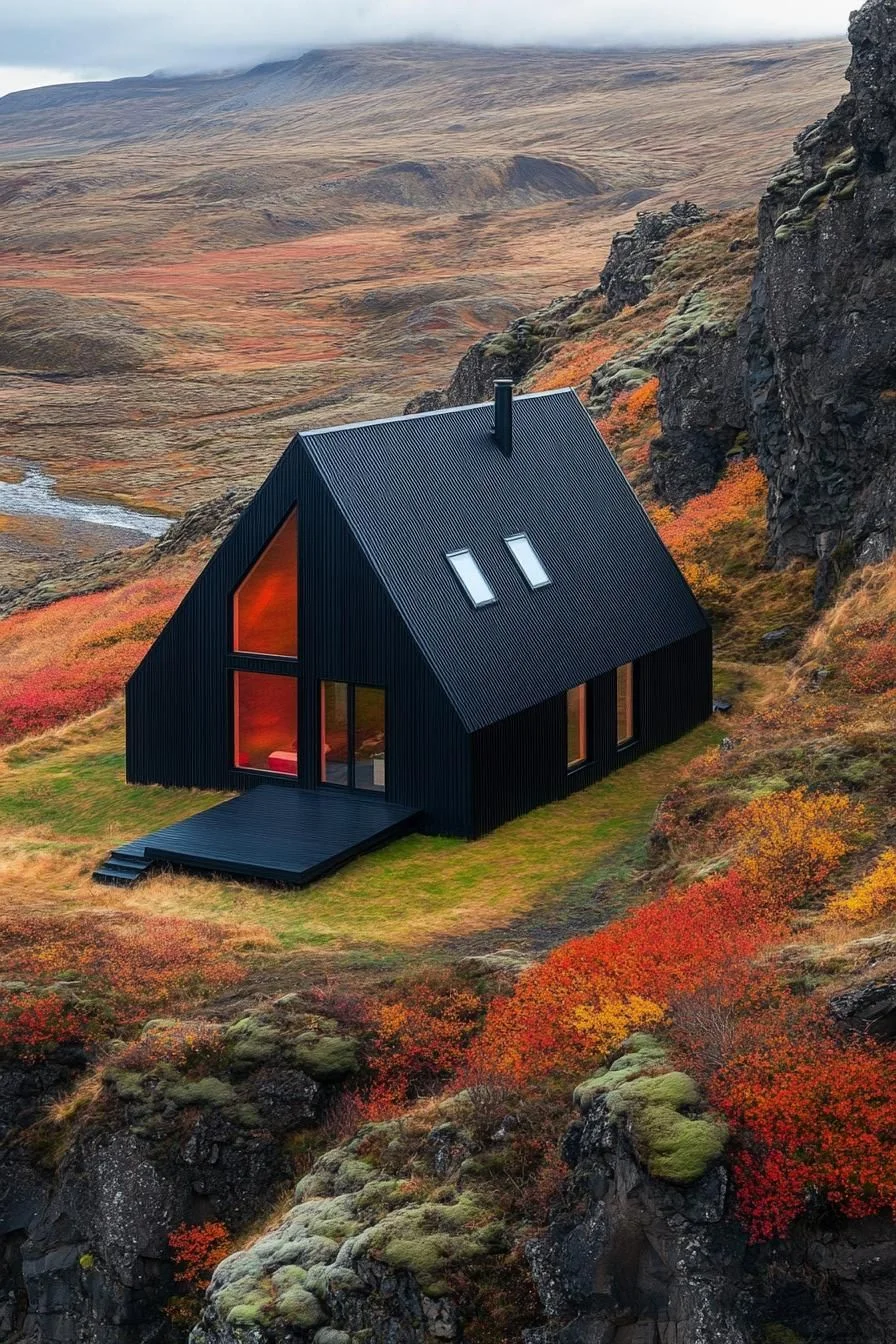 A Charming Black Cabin in Vibrant Wilderness